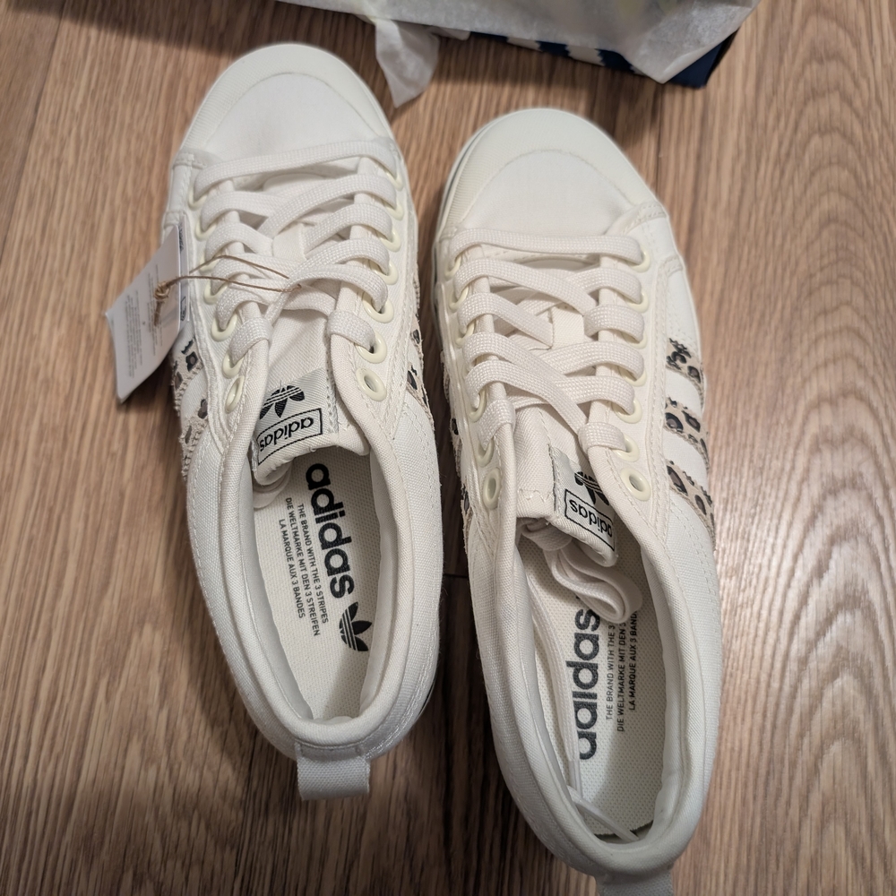 Adidas Cream Platform Sneakers with Leopard Stripe Detail